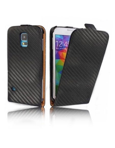 CUSTODIA FLIP VERTICALE SLIM SIMILPELLE per SAMSUNG G900F GALAXY S5, GALAXY S5 NEO G903F, GALAXY S5 PLUS COLORE NERO CARBON