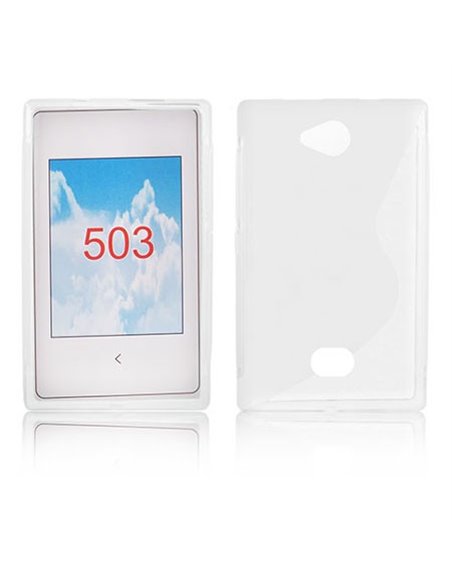 CUSTODIA GEL TPU SILICONE DOUBLE per NOKIA ASHA 503 COLORE BIANCO-TRASPARENTE