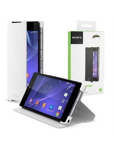 CUSTODIA FLIP COVER ULTRA SLIM ORIGINALE SCR10 per SONY XPERIA Z2 CON STAND COLORE BIANCO BLISTER