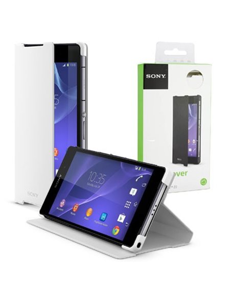 CUSTODIA FLIP COVER ULTRA SLIM ORIGINALE SCR10 per SONY XPERIA Z2 CON STAND COLORE BIANCO BLISTER