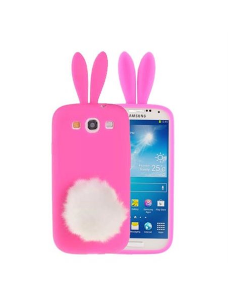 CUSTODIA GEL TPU SILICONE per SAMSUNG I9500 GALAXY S4, I9505, I9502 FANTASIA CONIGLIO CON CODA PON PON COLORE ROSA