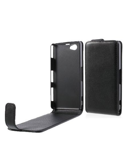 CUSTODIA FLIP VERTICALE PELLE per SONY XPERIA  Z1 COMPACT, XPERIA Z1 MINI, D5503 COLORE NERO