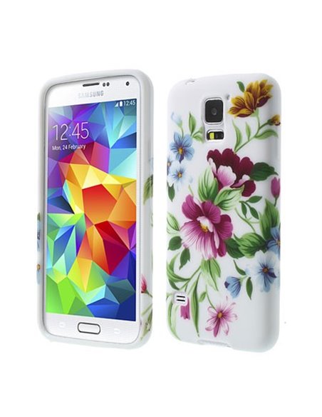 CUSTODIA GEL TPU SILICONE per SAMSUNG G900F GALAXY S5, GALAXY S5 NEO G903F, GALAXY S5 PLUS FANTASIA FIORI COLORATI