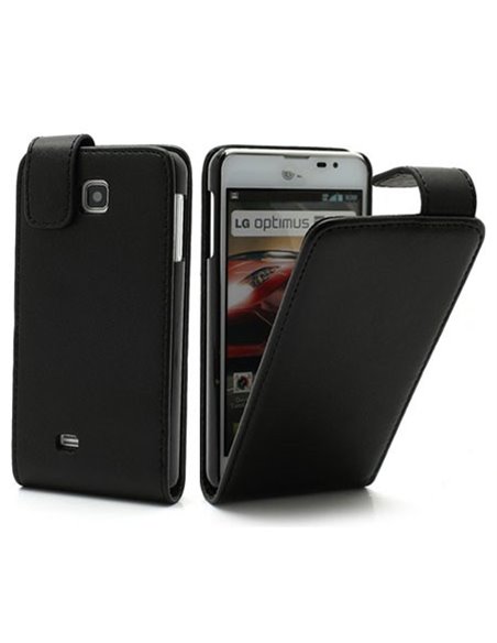 CUSTODIA FLIP VERTICALE PELLE per LG OPTIMUS F5, P875 COLORE NERO