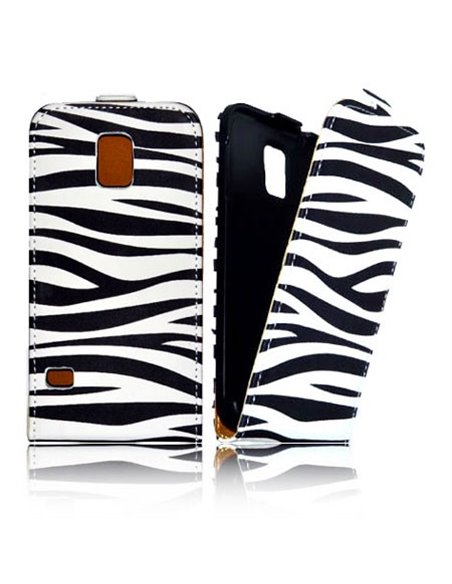 CUSTODIA FLIP VERTICALE SLIM SIMILPELLE per SAMSUNG G900F GALAXY S5, GALAXY S5 NEO G903F, GALAXY S5 PLUS FANTASIA ZEBRA