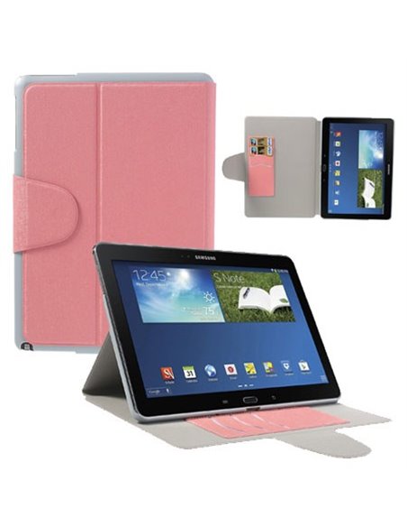 CUSTODIA BOOK ORIZZONTALE per SAMSUNG GALAXY NOTE 10.1 (2014 EDITION), SM-P600 CON STAND E TASCHE PORTA CARTE COLORE ROSA