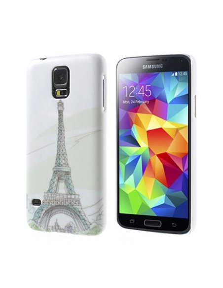 CUSTODIA BACK RIGIDA per SAMSUNG G900F GALAXY S5, GALAXY S5 NEO G903F, GALAXY S5 PLUS FANTASIA TOUR EIFFEL SU SFONDO BIANCO