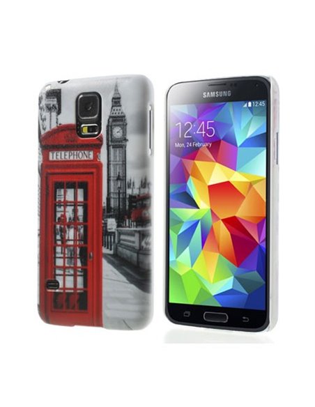 CUSTODIA BACK RIGIDA per SAMSUNG G900F GALAXY S5, GALAXY S5 NEO G903F, GALAXY S5 PLUS FANTASIA LONDRA CON CABINA E BIG BEN