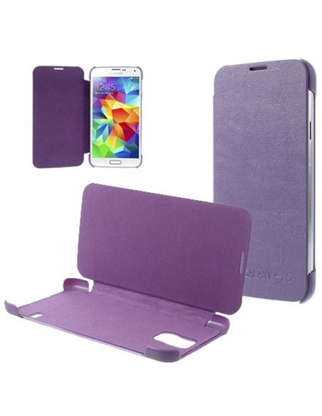 CUSTODIA FLIP ORIZZONTALE per SAMSUNG G900F GALAXY S5, GALAXY S5 NEO G903F, GALAXY S5 PLUS COLORE VIOLA (NO RIMOZIONE COVER)