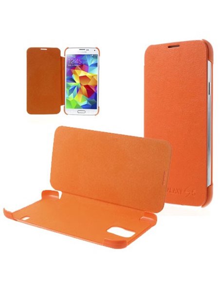 CUSTODIA FLIP ORIZZONTALE per SAMSUNG G900F GALAXY S5, GALAXY S5 NEO G903F, GALAXY S5 PLUS COLORE ARANCIONE (NO RIMOZIONE COVER)