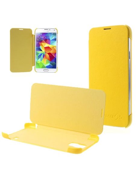 CUSTODIA FLIP ORIZZONTALE per SAMSUNG G900F GALAXY S5, GALAXY S5 NEO G903F, GALAXY S5 PLUS COLORE GIALLO (NO RIMOZIONE COVER)