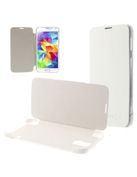 CUSTODIA FLIP ORIZZONTALE per SAMSUNG G900F GALAXY S5, GALAXY S5 NEO G903F, GALAXY S5 PLUS COLORE BIANCO (NO RIMOZIONE COVER)