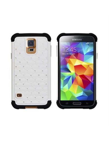 CUSTODIA BACK RIGIDA CON BRILLANTINI per SAMSUNG G900F GALAXY S5, GALAXY S5 NEO G903F, GALAXY S5 PLUS COLORE BIANCO