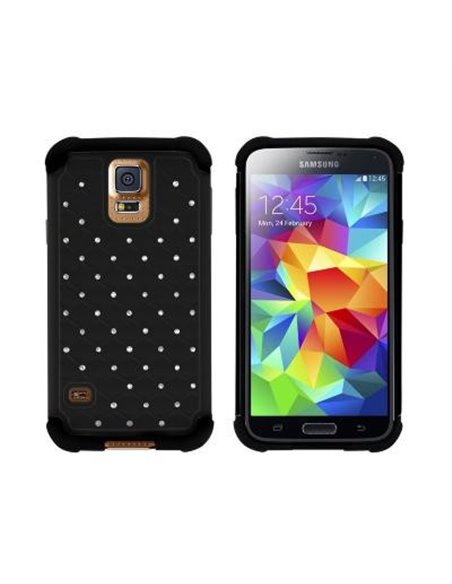 CUSTODIA BACK RIGIDA CON BRILLANTINI per SAMSUNG G900F GALAXY S5, GALAXY S5 NEO G903F, GALAXY S5 PLUS COLORE NERO