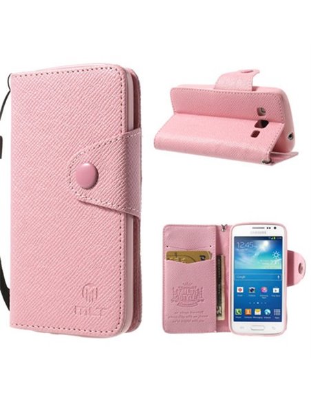 CUSTODIA FLIP ORIZZONTALE PELLE per SAMSUNG G3815 GALAXY EXPRESS 2 CON STAND, PORTA CARTE E LACCIO DA POLSO COLORE ROSA