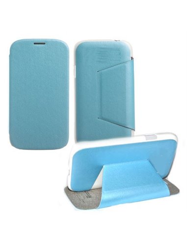 CUSTODIA FLIP ORIZZONTALE PELLE per SAMSUNG N7500 GALAXY NOTE 3 NEO CON STAND COLORE AZZURRO BLISTER SWIFT