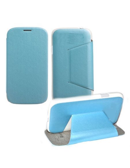 CUSTODIA FLIP ORIZZONTALE PELLE per SAMSUNG N7500 GALAXY NOTE 3 NEO CON STAND COLORE AZZURRO BLISTER SWIFT