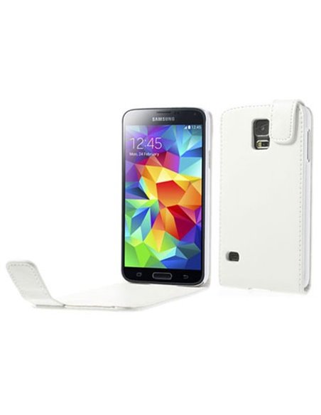 CUSTODIA FLIP VERTICALE SIMILPELLE per SAMSUNG G900F GALAXY S5, GALAXY S5 NEO G903F, GALAXY S5 PLUS COLORE BIANCO