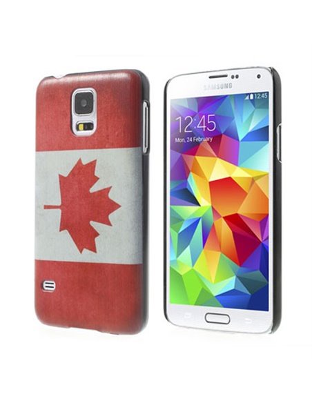 CUSTODIA BACK RIGIDA per SAMSUNG G900F GALAXY S5, GALAXY S5 NEO G903F, GALAXY S5 PLUS FANTASIA BANDIERA CANADA ANTICATA