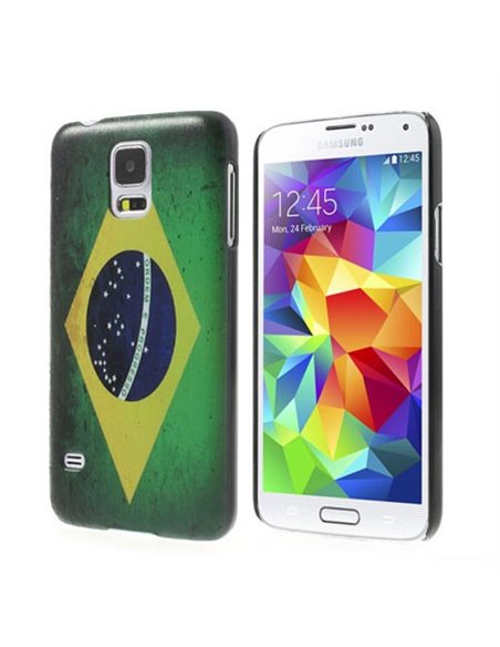 CUSTODIA BACK RIGIDA per SAMSUNG G900F GALAXY S5, GALAXY S5 NEO G903F, GALAXY S5 PLUS FANTASIA BANDIERA BRASILE ANTICATA