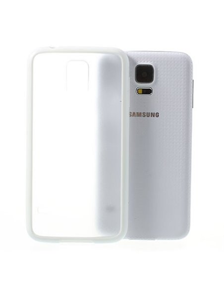CUSTODIA BACK RIGIDA per SAMSUNG G900F GALAXY S5, GALAXY S5 NEO G903F, GALAXY S5 PLUS TRASPARENTE CON CORNICE BIANCA
