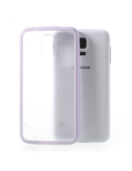 CUSTODIA BACK RIGIDA per SAMSUNG G900F GALAXY S5, GALAXY S5 NEO G903F, GALAXY S5 PLUS TRASPARENTE CON CORNICE COLORE VIOLA