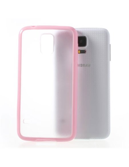 CUSTODIA BACK RIGIDA per SAMSUNG G900F GALAXY S5, GALAXY S5 NEO G903F, GALAXY S5 PLUS TRASPARENTE CON CORNICE COLORE ROSA