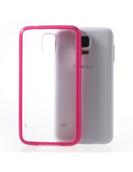 CUSTODIA BACK RIGIDA per SAMSUNG G900F GALAXY S5, GALAXY S5 NEO G903F, GALAXY S5 PLUS TRASPARENTE CON CORNICE FUCSIA