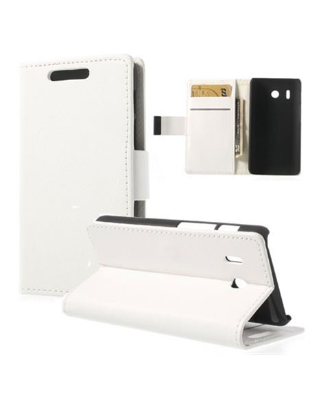 CUSTODIA FLIP ORIZZONTALE PELLE per HUAWEI ASCEND Y320 CON STAND E PORTA CARTE COLORE BIANCO