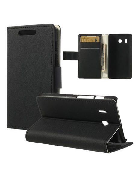 CUSTODIA FLIP ORIZZONTALE PELLE per HUAWEI ASCEND Y320 CON STAND E PORTA CARTE COLORE NERO