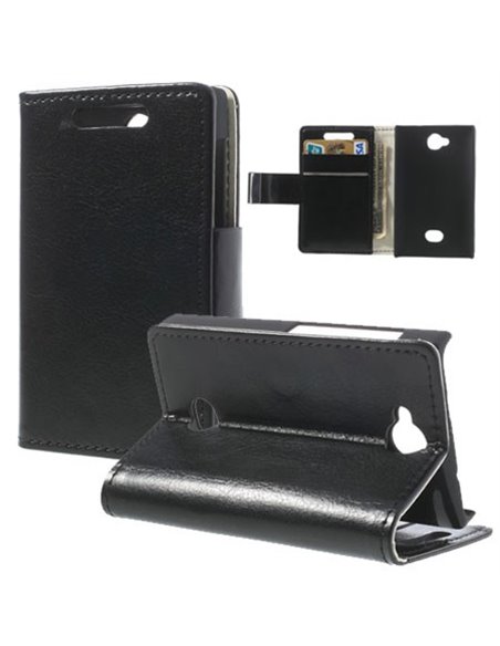 CUSTODIA FLIP ORIZZONTALE BOOK per NOKIA ASHA 503 CON STAND E TASCHE PORTA CARTE COLORE NERO