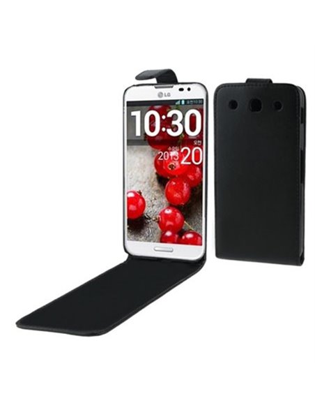 CUSTODIA FLIP VERTICALE PELLE per LG E985 OPTIMUS G PRO, F240, L-04E COLORE NERO