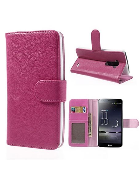 CUSTODIA FLIP ORIZZONTALE PELLE RUVIDA per LG G FLEX, D955 CON STAND E PORTA CARTE COLORE FUCSIA