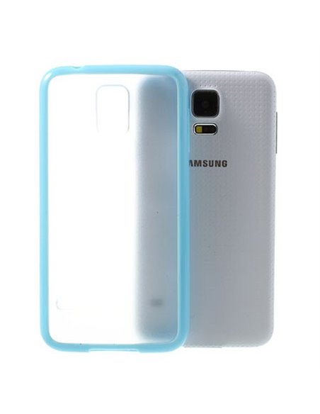 CUSTODIA BACK RIGIDA per SAMSUNG G900F GALAXY S5, GALAXY S5 NEO G903F, GALAXY S5 PLUS TRASPARENTE CON CORNICE AZZURRA