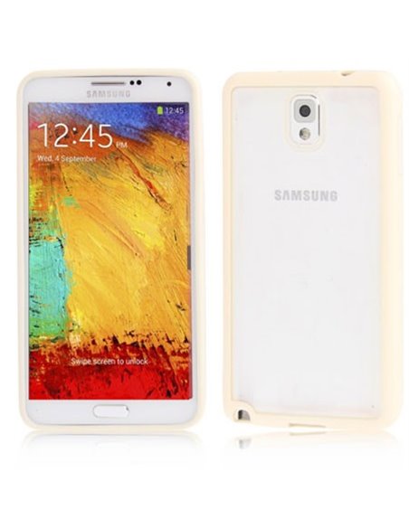 CUSTODIA BACK RIGIDA per SAMSUNG GALAXY NOTE 3, N9000, N9002, N9005 TRASPARENTE CON CORNICE COLORE BIANCO