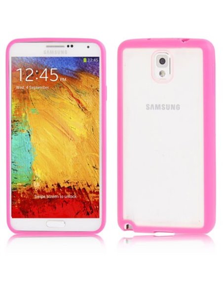 CUSTODIA BACK RIGIDA per SAMSUNG GALAXY NOTE 3, N9000, N9002, N9005 TRASPARENTE CON CORNICE COLORE FUCSIA