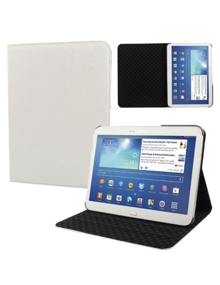 CUSTODIA BOOK ORIZZONTALE PELLE per SAMSUNG P5200 GALAXY TAB 3 10.1, P5210 CON STAND COLORE BIANCO EFFETTO LINO