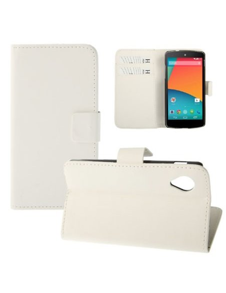 CUSTODIA per LG NEXUS 5 (D820) FLIP ORIZZONTALE SIMILPELLE CON STAND E TASCHE PORTA CARTE COLORE BIANCO