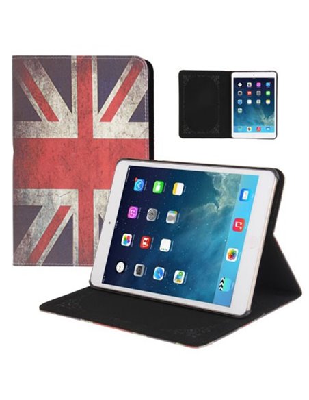 CUSTODIA BOOK ORIZZONTALE PELLE per APPLE IPAD MINI 3, IPAD MINI 2, IPAD MINI CON STAND FANTASIA BANDIERA UK ANTICATA