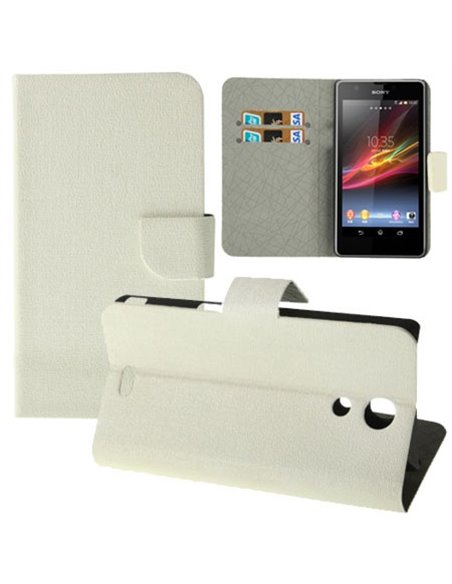 CUSTODIA FLIP ORIZZONTALE PELLE per SONY XPERIA ZR, M36H CON STAND E PORTA CARTE COLORE BIANCO EFFETTO CROSS