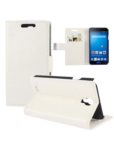 CUSTODIA FLIP ORIZZONTALE PELLE per SAMSUNG GALAXY J, N075T CON STAND E TASCHE PORTA CARTE COLORE BIANCO