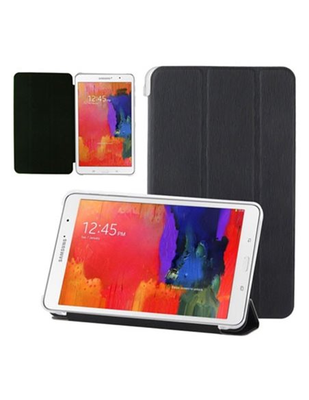 CUSTODIA FLIP ORIZZONTALE PELLE per SAMSUNG GALAXY TAB PRO 8.4 CON STAND NERO RIGATO CON PARTE POSTERIORE RIGIDA TRASPARENTE