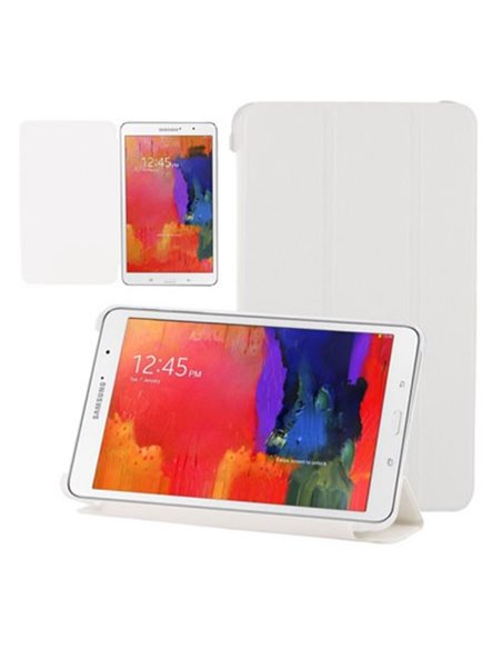 CUSTODIA FLIP ORIZZONTALE PELLE per SAMSUNG GALAXY TAB PRO 8.4 CON STAND BIANCO RIGATO CON PARTE POSTERIORE RIGIDA TRASPARENTE