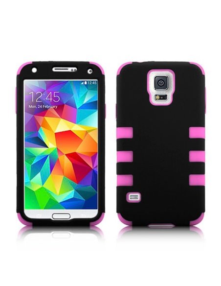 CUSTODIA BACK RIGIDA per SAMSUNG G900F GALAXY S5, GALAXY S5 NEO G903F, GALAXY S5 PLUS COLORE NERO CON INSERTI ROSA