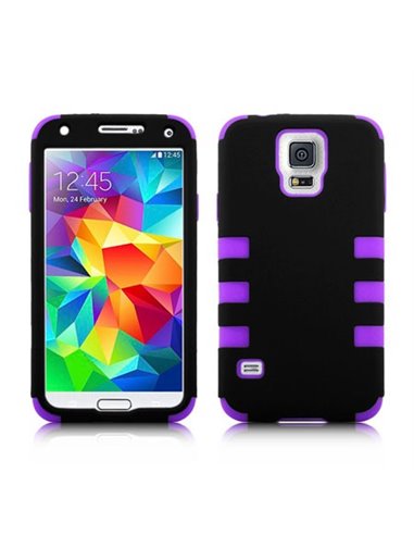 CUSTODIA BACK RIGIDA per SAMSUNG G900F GALAXY S5, GALAXY S5 NEO G903F, GALAXY S5 PLUS COLORE NERO CON INSERTI VIOLA