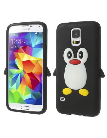 CUSTODIA GEL TPU SILICONE per SAMSUNG G900F GALAXY S5, GALAXY S5 NEO G903F, GALAXY S5 PLUS FANTASIA PINGUINO COLORE NERO