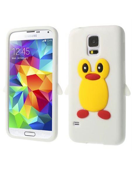 CUSTODIA GEL TPU SILICONE per SAMSUNG G900F GALAXY S5, GALAXY S5 NEO G903F, GALAXY S5 PLUS FANTASIA PINGUINO COLORE BIANCO