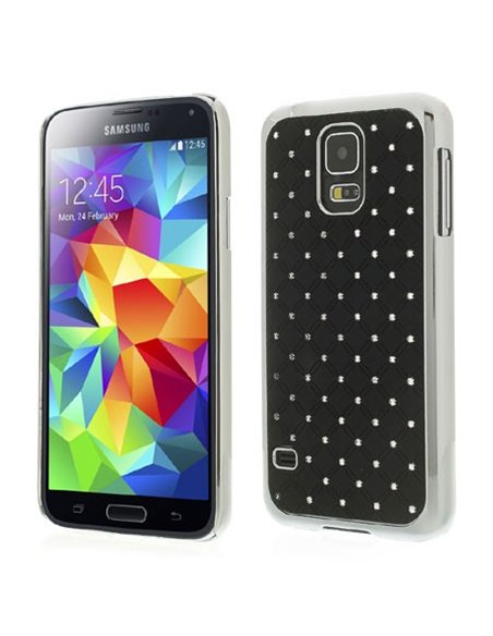 CUSTODIA BACK RIGIDA CON BRILLANTINI per SAMSUNG G900F GALAXY S5, GALAXY S5 NEO G903F, GALAXY S5 PLUS COLORE NERO