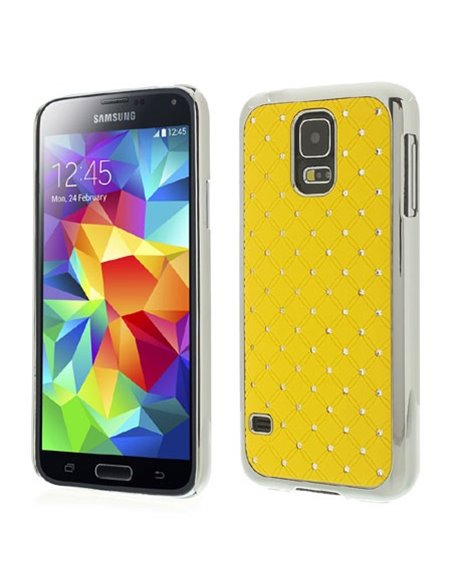 CUSTODIA BACK RIGIDA CON BRILLANTINI per SAMSUNG G900F GALAXY S5, GALAXY S5 NEO G903F, GALAXY S5 PLUS COLORE GIALLO