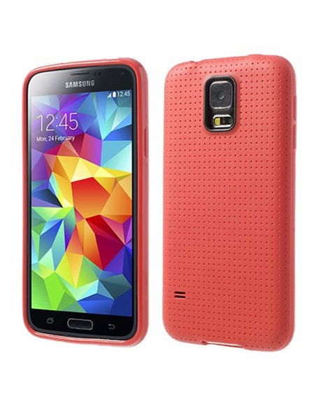 CUSTODIA GEL TPU SILICONE per SAMSUNG G900F GALAXY S5, GALAXY S5 NEO G903F, GALAXY S5 PLUS COLORE ROSSO EFFETTO PUNTINATO